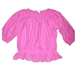 Izod Pink Floral Stretch Lace Peplum Blouse‎ size XL.